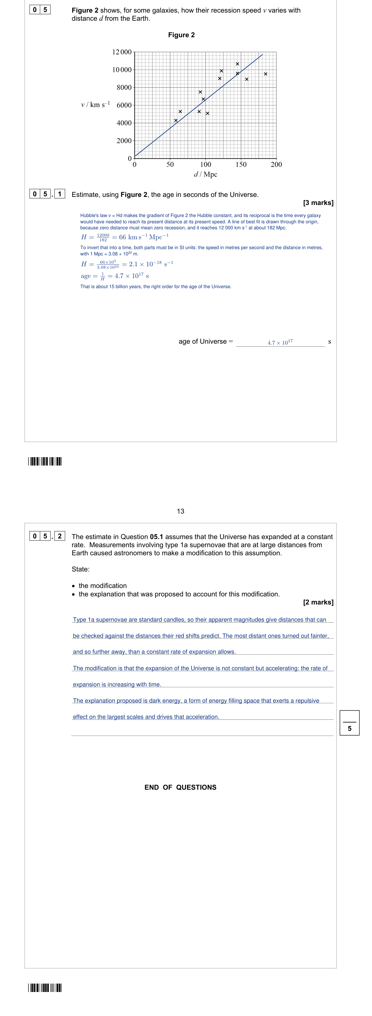 ALN's model answer: AQA A-level Physics, Paper 3BA · June 2023, Question 5, with worked steps for each part